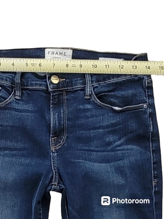 Frame Denim Crop Jeans Thorpe Dark Wash Raw Hem Distressed Size 29 - Picture 9 of 12